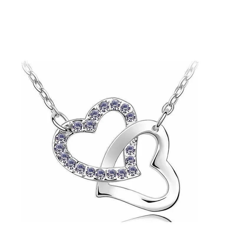 shine rhinestone Double Heart pendant necklace fashion jewelry wedding lover party top quality dropshipping romantic summer gift shine rhinestone Double Heart pendant necklace fashion jewelry wedding lover party top quality dropshipping romantic summer gift